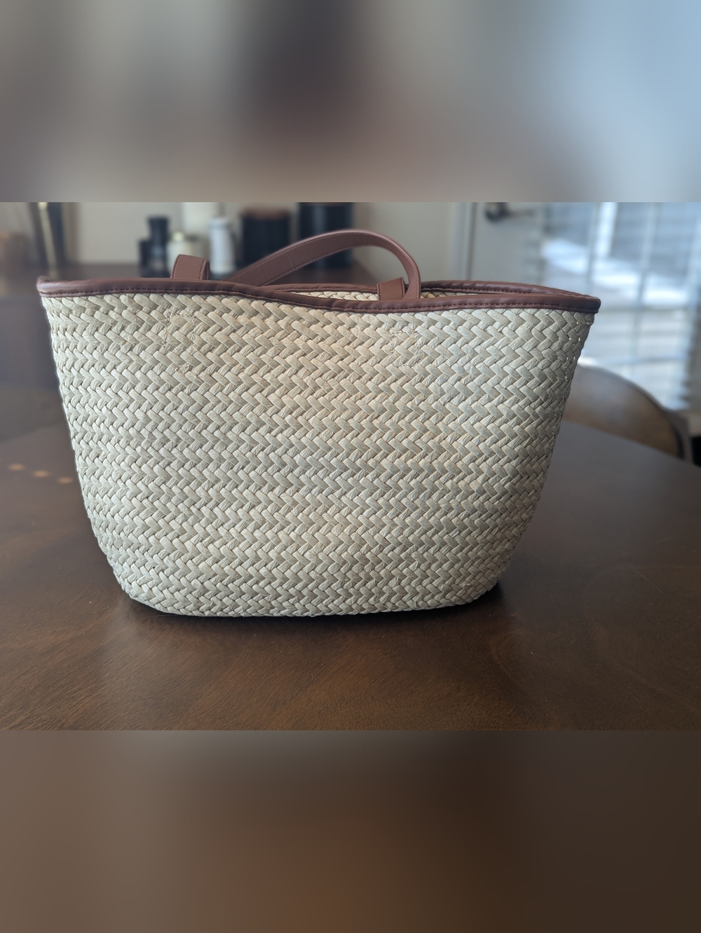 LOFT Straw Tote with Brown Leather Trim - Picture 5 of 11